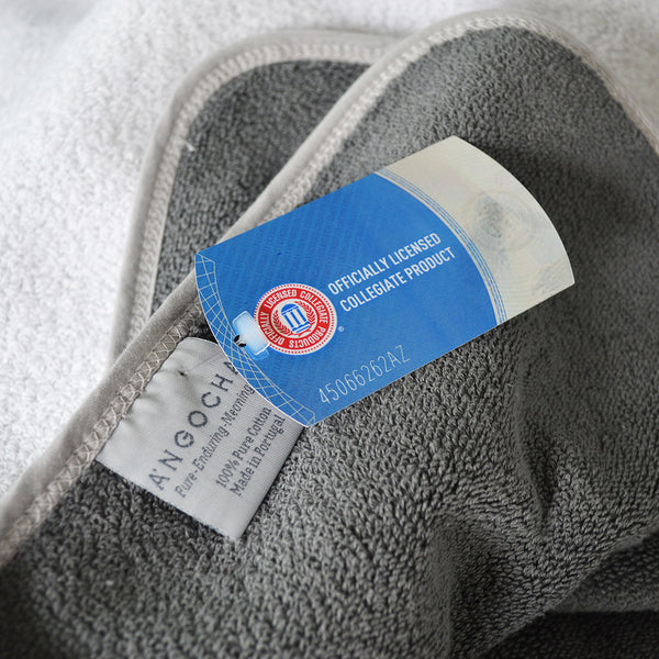 WSU bath towel with custom trim and tag